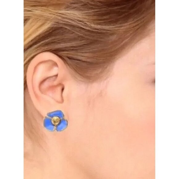 Tory Burch Fleur Flower Stud Earrings Blue OS - Picture 8 of 13